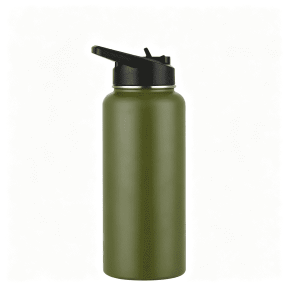 BPPEG Water Bottle-Stainless Steel Insulated Water Bottle with Straw Lid Lid&Wide-Mouth Cap-Keeps Hot and Cold-32 Oz / 946Ml-Army Green