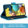 thumbnail image 4 of Compatible with Samsung Galaxy A51 5G/A 51 5G UW Verizon Wallet Phone Case and Tempered Glass Screen Protector Flower Faux Leather Flip Credit Card Holder Stand Zipper Cell Cover for 51A Women Blue, 4 of 9