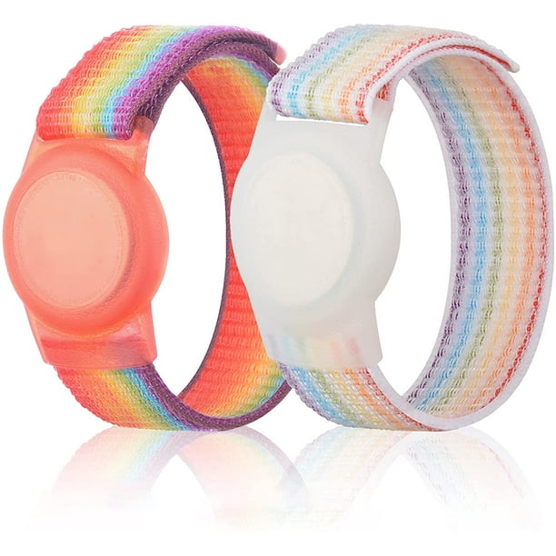 Lot de 2 bracelets pour enfants Airtag, bracelet GPS pour enfants  compatible avec Apple Air Tag, bracelet de montre en nylon, étui de suivi,  accessoires pour tout-petit enfant adulte, réglable anti-perte 