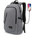 thumbnail image 1 of Mochila para portátil Mancro para viajes antirrobo con puerto USB, color gris, 1 of 7