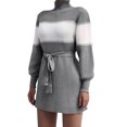 thumbnail image 2 of Short Knit Dress, Stitching High Neck Women Knit Dress Fashion Long Sleeve with Belt for Office ANGGREK DE1711, 2 of 6