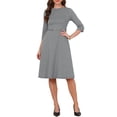 thumbnail image 2 of INSPIRE CHIC Houndstooth Work Dress for Women 3/4 Sleeve Boat Neck Plaid A Line Business Casual Dress XS Black, 2 of 6