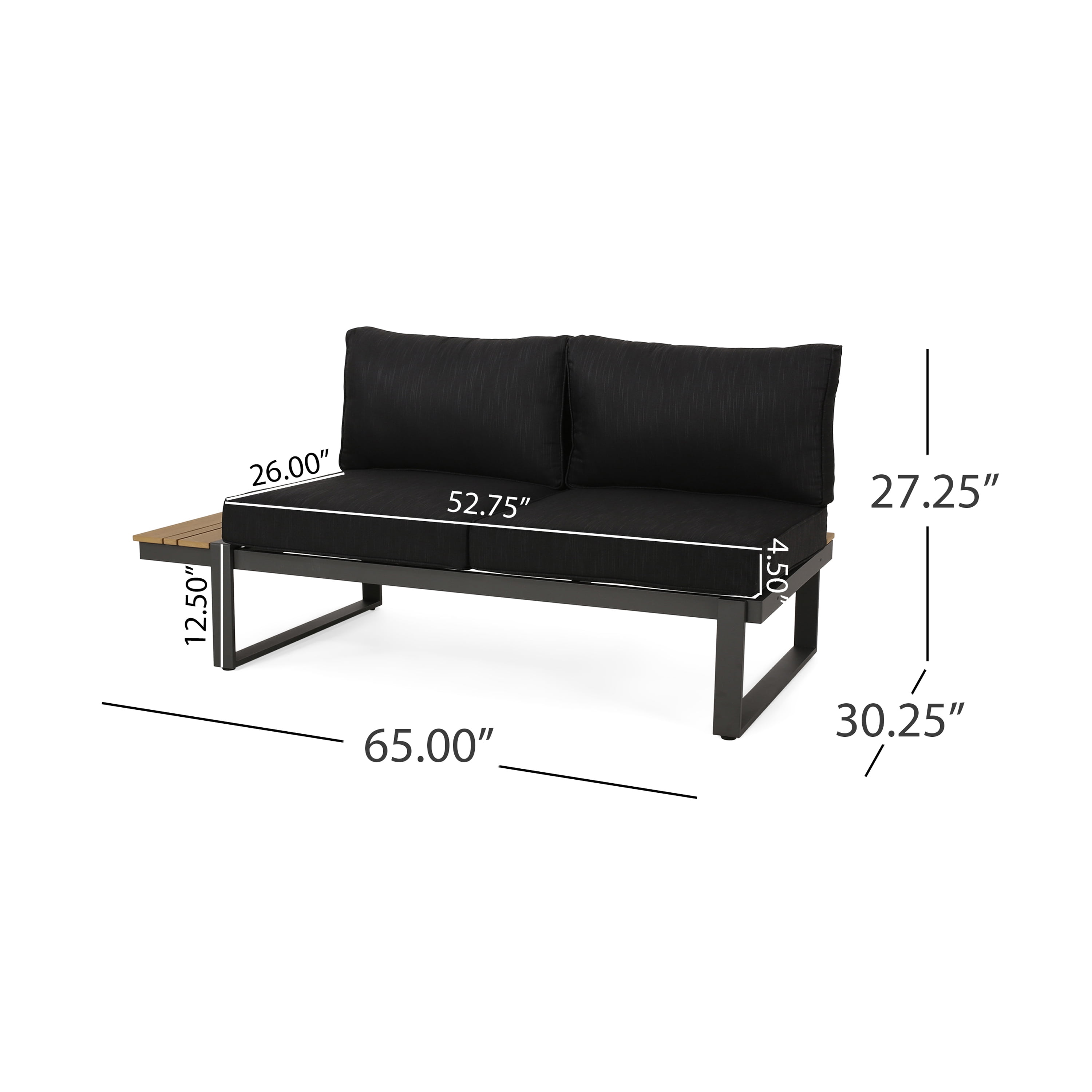 Outdoor Left Arm Combined Sofa Seat, Aluminum Frame Splicing Leisure Couch for Patio Garden, Dark Gray