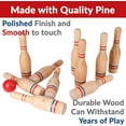 thumbnail image 3 of Premium Wooden Lawn Bowling Skittles Set with 11" Pins and Carrying Mesh Bag - Includes 10 Heavy Solid Wooden Pins and 2 Balls for Indoor and Outdoor Use, 3 of 7