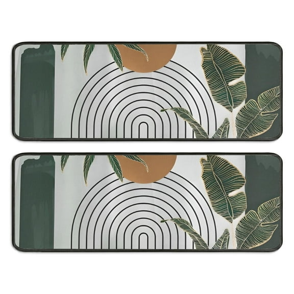 Kitchen Rugs Sets Of 2,Green Boho Geometric and Plant Pattern (4) Anti Fatigue Kitchen Mat Rugs Non Slip Washable,Decorative Kitchen Floor Mats for Kitchen,Sink,Laundry,17"x47" 17"x47"