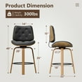 thumbnail image 3 of Solfway Swivel Bar Stools Set of 4, 26" Kitchen Counter Height Stools with Back Wooden Legs and Footrest, Black Leather Barstools for Kitchen Island, 3 of 6