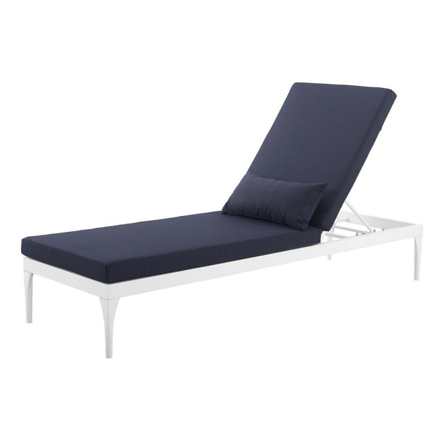 Modern Contemporary Urban Design Outdoor Patio Balcony Garden Furniture Lounge Chair Chaise, Fabric Aluminium, White Navy