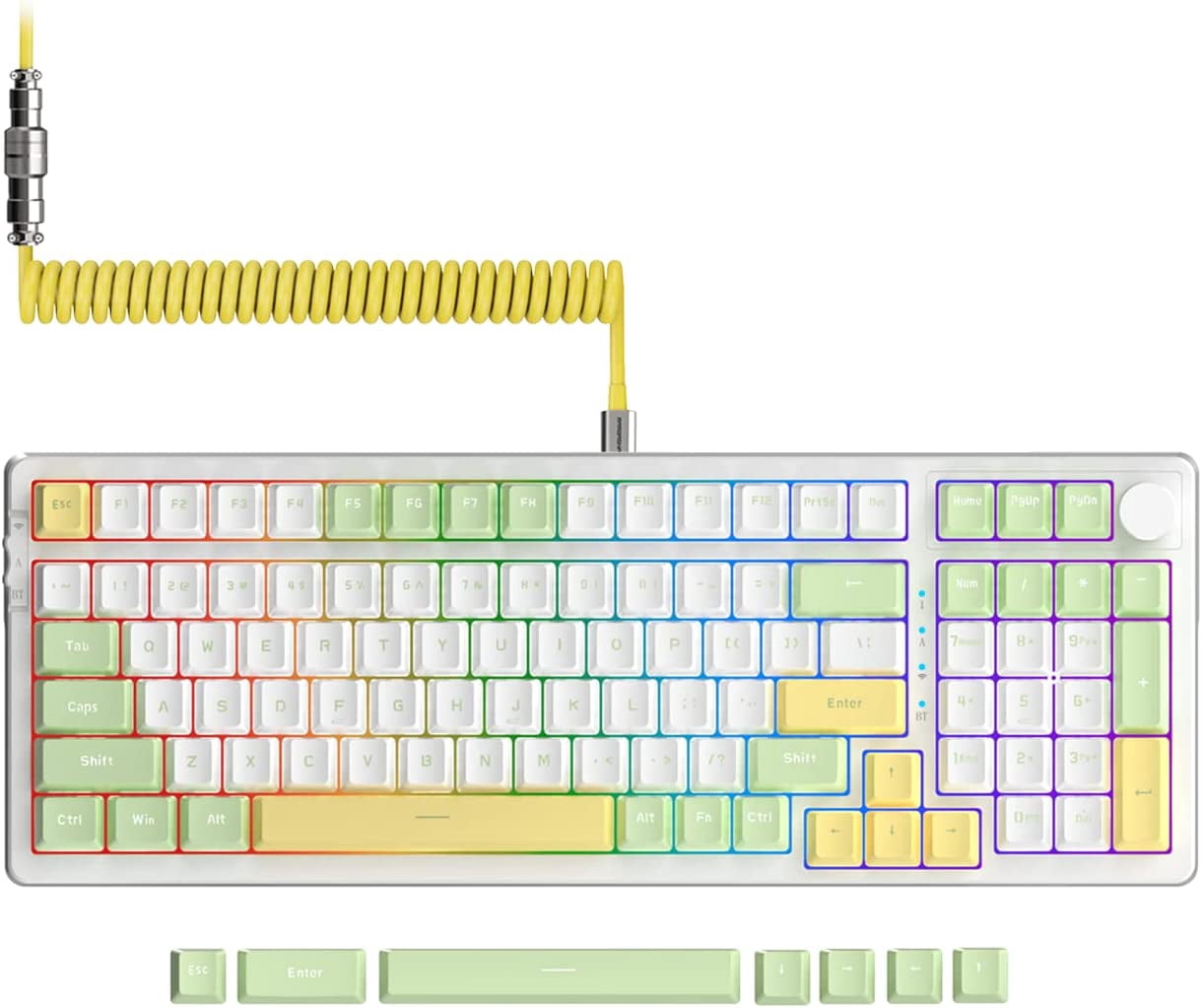Ajazz AK992 Hot Swap-Mechanical Gaming Keyboard Illuminated RGB +Coiled USB  C Cable,Triple Mode 2.4Ghz/BT5.0/USB-C, 99 Keys+1 Media Control Knob,Creamy  PBT Keycaps, for PC/Win/Mac/PS4 - Walmart.com