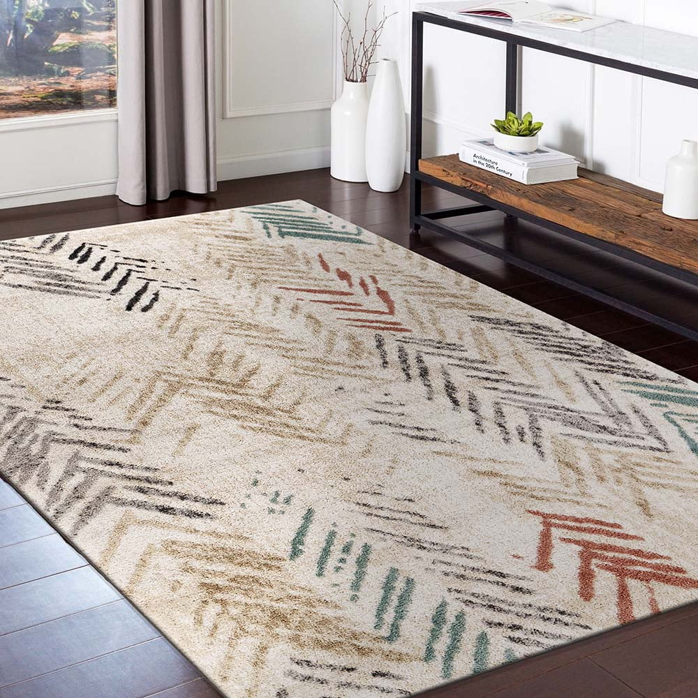 LR Home Arrows Distressed 5 Ft. x 8 Ft. Multicolor Chevron Herringbone Area Rug