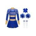 thumbnail image 2 of iiniim Kids Girls Long Sleeve Cheerleading Uniform Dance Party Dress with Pom Pom Headwear Socks B Blue 14, 2 of 6