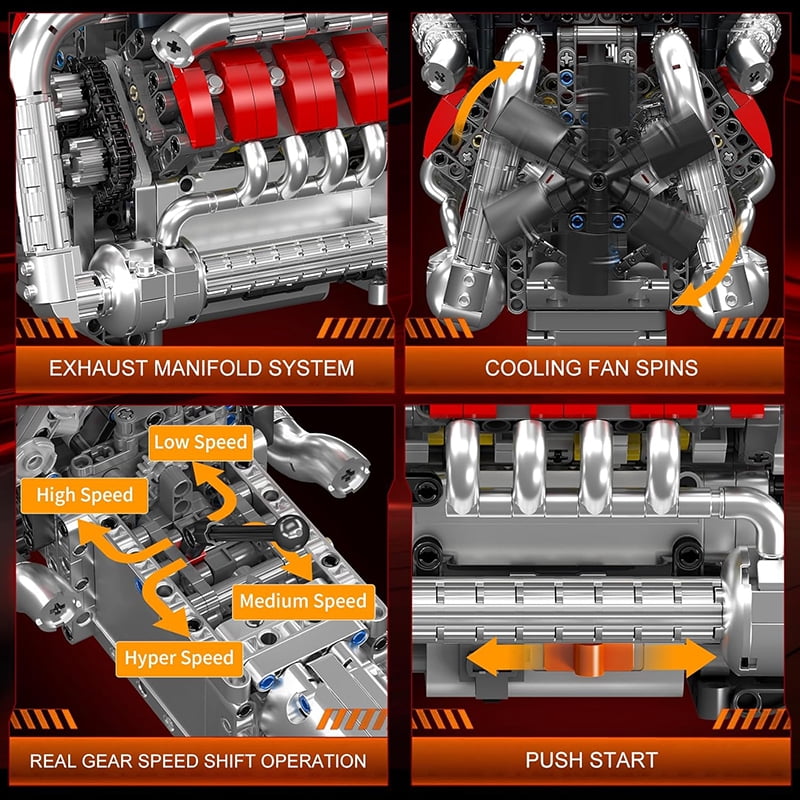 SNOWEAGLE V8 Engine Building Blocks Sets, V8 Engine Model kit That Run, Build Your Own STEM Model Engine, Physical Science Experiment Model, Best STEM Toy Gifts for Kids/Adult(1169+PCS)