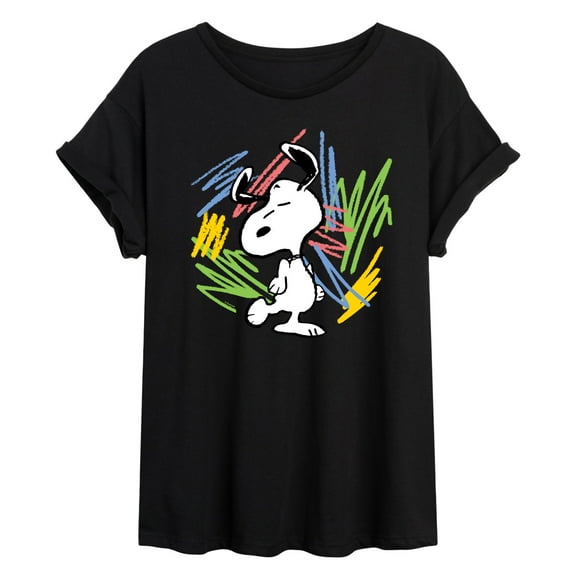 Peanuts - Dancing Snoopy Scribbles - Juniors Ideal Flowy Muscle T-Shirt