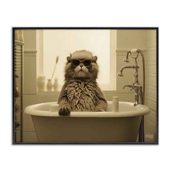 Stupell Industries French Country Cool Cat in Bathtub Black Framed Giclee Art, 20 x 16, by RB