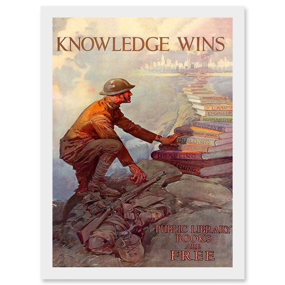 Advert Military War World Knowledge Wins Books American Library Artwork Framed Wall Art Print A4