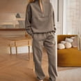 thumbnail image 4 of 2 Pcs/Set Women Top Pants Set Half Zipper High Collar Long Sleeve Thickened Sweatshirt Stretchy Waist Ankle-banded Trousers Sport Fitness Tracksuit, 4 of 8