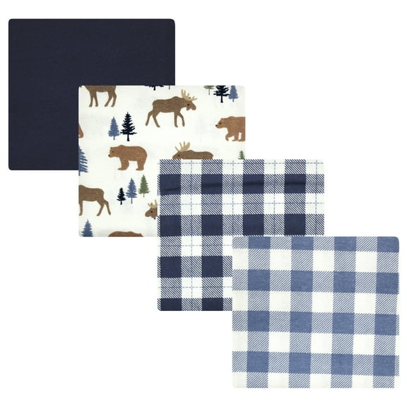 Luvable Friends Hudson Baby Flannel Receiving Blankets 4pk, Forest Bear