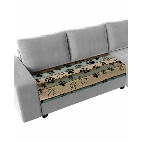 Black Paw Print Sofa Couch Cushion Covers Washable, Removable Stretchable Sectional Couch Covers, Farmhouse Vintage Shabby Wood Grain Slipcovers for L & T Shape Sofa Furniture Protector M Size 1 pc