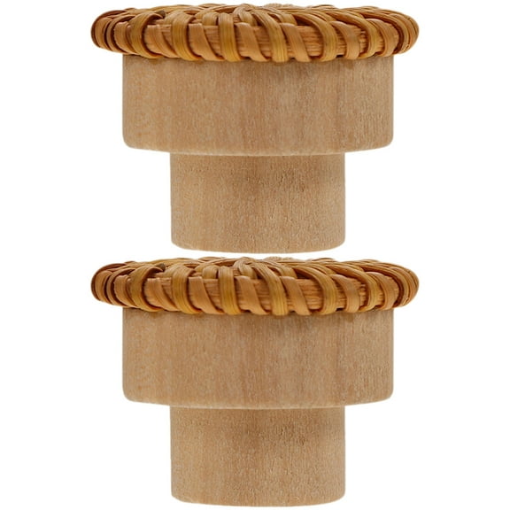 2Pcs Wooden Dresser Knobs Rattan Cabinet Pulls Creative Furniture Handles