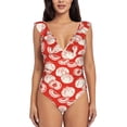thumbnail image 2 of Yiaed Tomatoes Print Women's Ruffled One Piece Swimsuit V Neck Swimwear Slimming Monokini for Woman-Large, 2 of 8