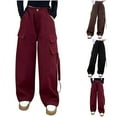 thumbnail image 4 of Odeerbi 8-14 Years Kids Girls Cargo Pants Athletic Sports Wide Leg Pants Casual Straight Leg Work Pants with Pockets, 4 of 4
