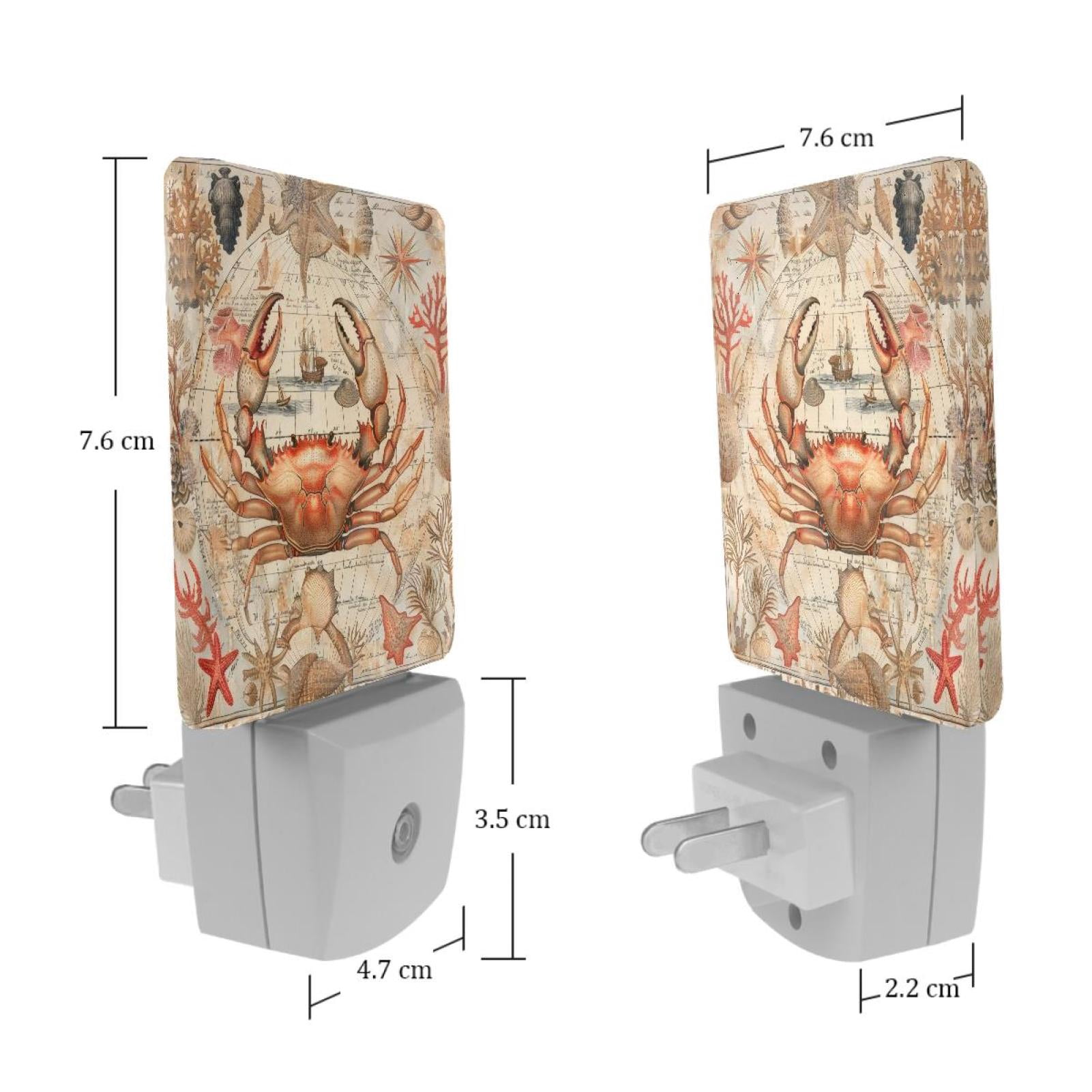 PhooArto Vintage Map Crab Plug in LED Night Light Auto Sensor Dusk to Dawn Decorative Night for Bedroom, Bathroom, Kitchen, Hallway, Stairs, Baby's Room, Energy Saving