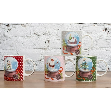 New Bone China Large Mug (All For You X972 Christmas New Bone China Mug with Christmas Gift Prints, Christmas Tree, Christmas Socks, Furnace -Set of 4, 12 Oz, Gift Box)