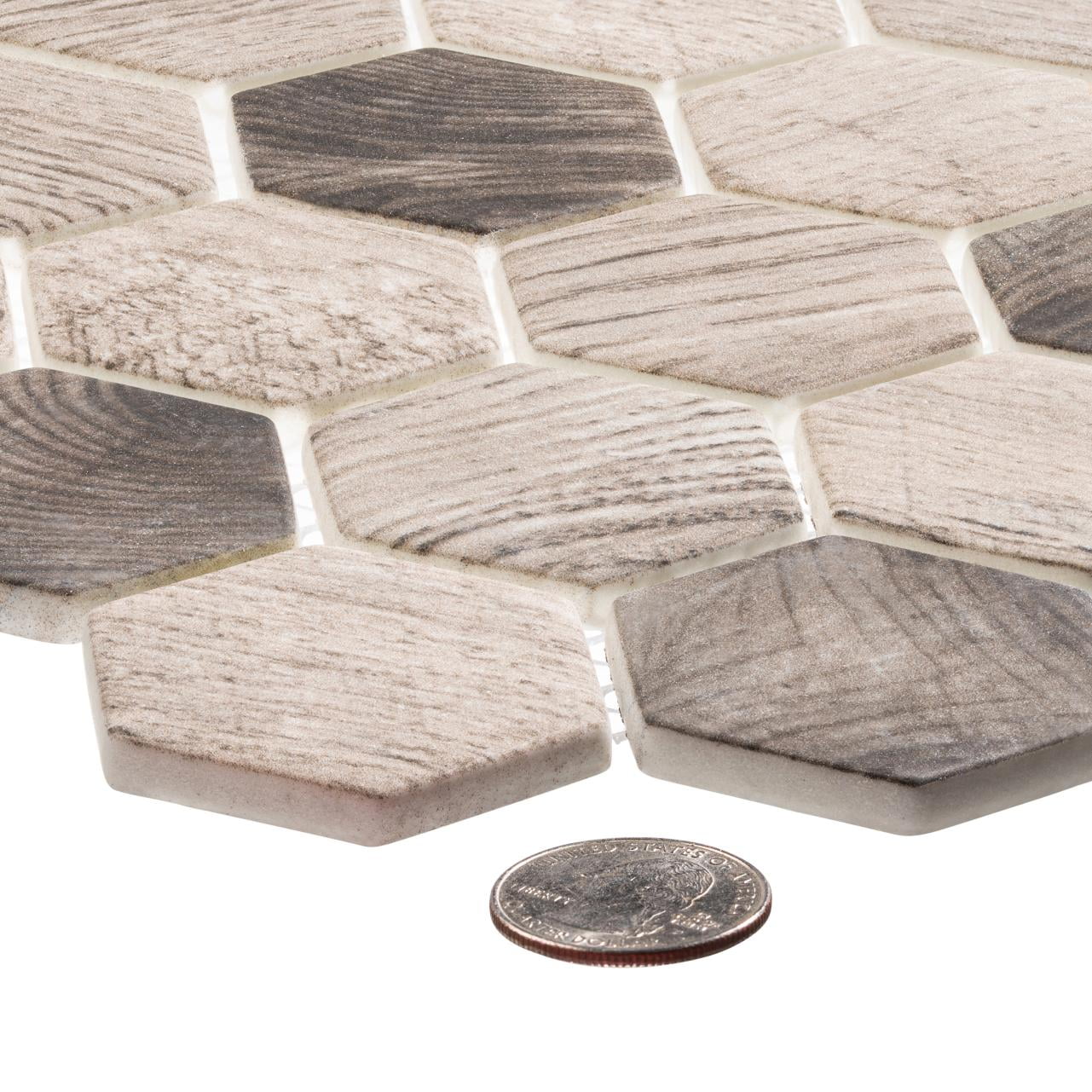 Terrain Oslos Brown 2-in. Honeycomb Wood Look Matte Glass Mosaic Wall & Floor Tile
