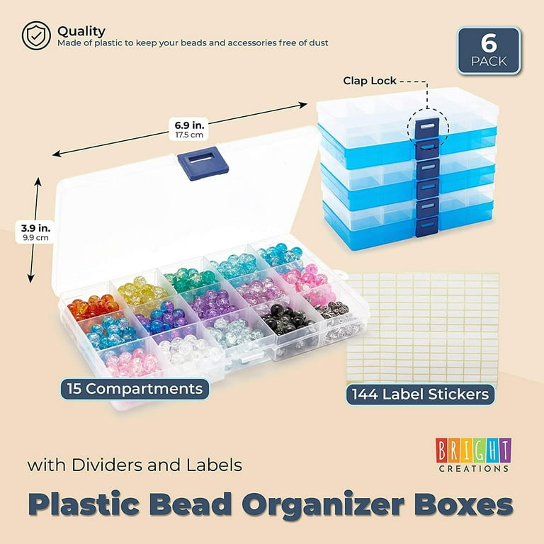6 Pack Plastic Jewelry Organizer Box with Labels and Dividers for Custom  Organization (7 x 4 x 1 in)