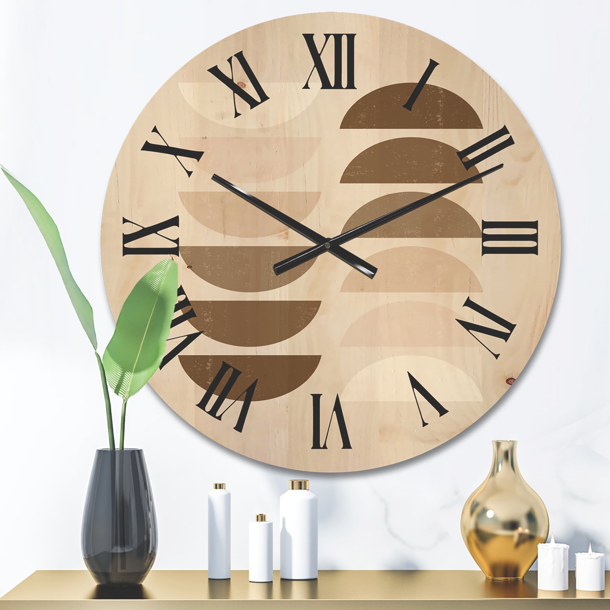 Designart 'Abstract Moon and Sun Geometrics In Terracotta II' Modern Wood Wall Clock