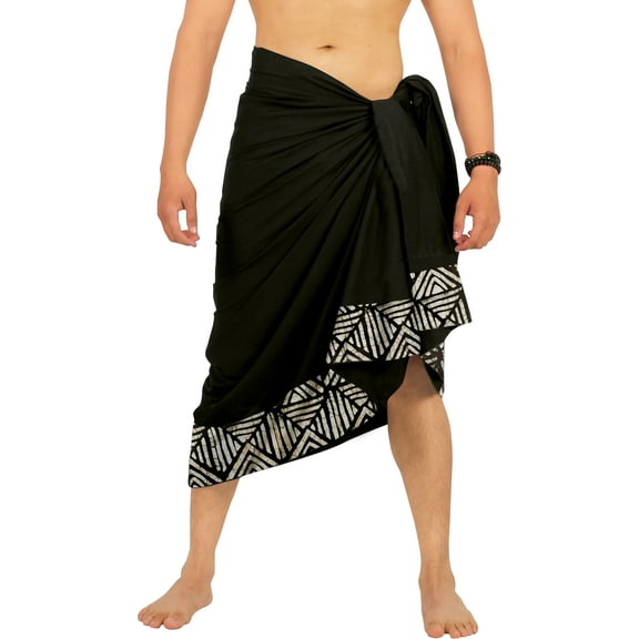 LA LEELA Men's Pareo Regular Swimsuits Sarong Long Swim Beach Wrap One Size Black, Geometric Summer Vacation Party