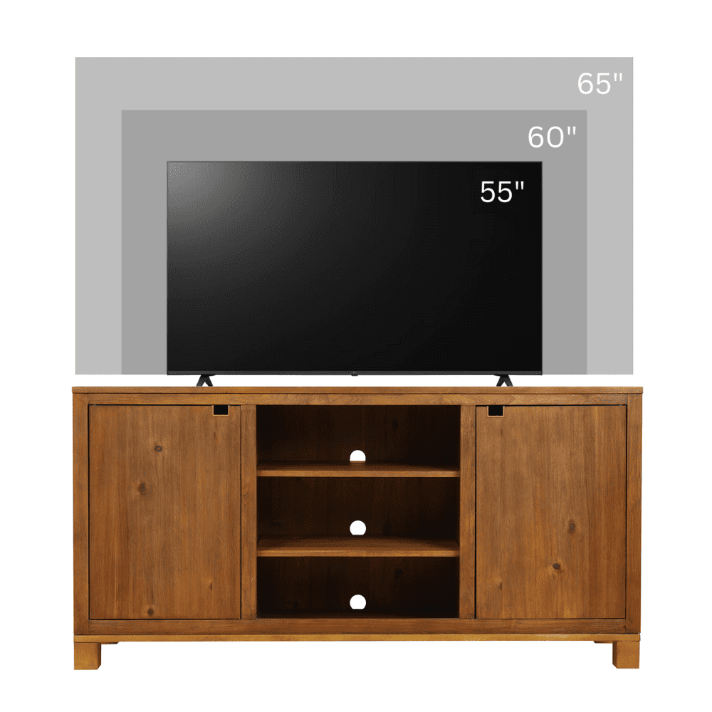 Bridgevine Home Tina 60 Inch TV Stand, High-Grade MDF, Laminate Shelves, Mango Tawny Finish