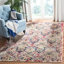 SAFAVIEH Evoke Maybelle Geometric Area Rug, Ivory/Fuchsia, 5'1" x 7'6"