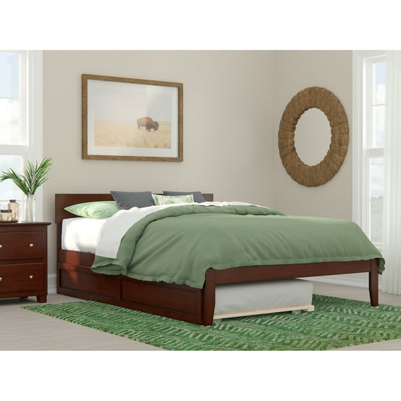Boston Queen Bed with Twin Extra Long Trundle in Walnut