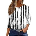 thumbnail image 5 of Qulqfy Spring Tops for Women 3/4 Length Sleeve Plus Size Shirts Striped Fall Casual Crew Neck Tops Blouses for Women L, 5 of 9