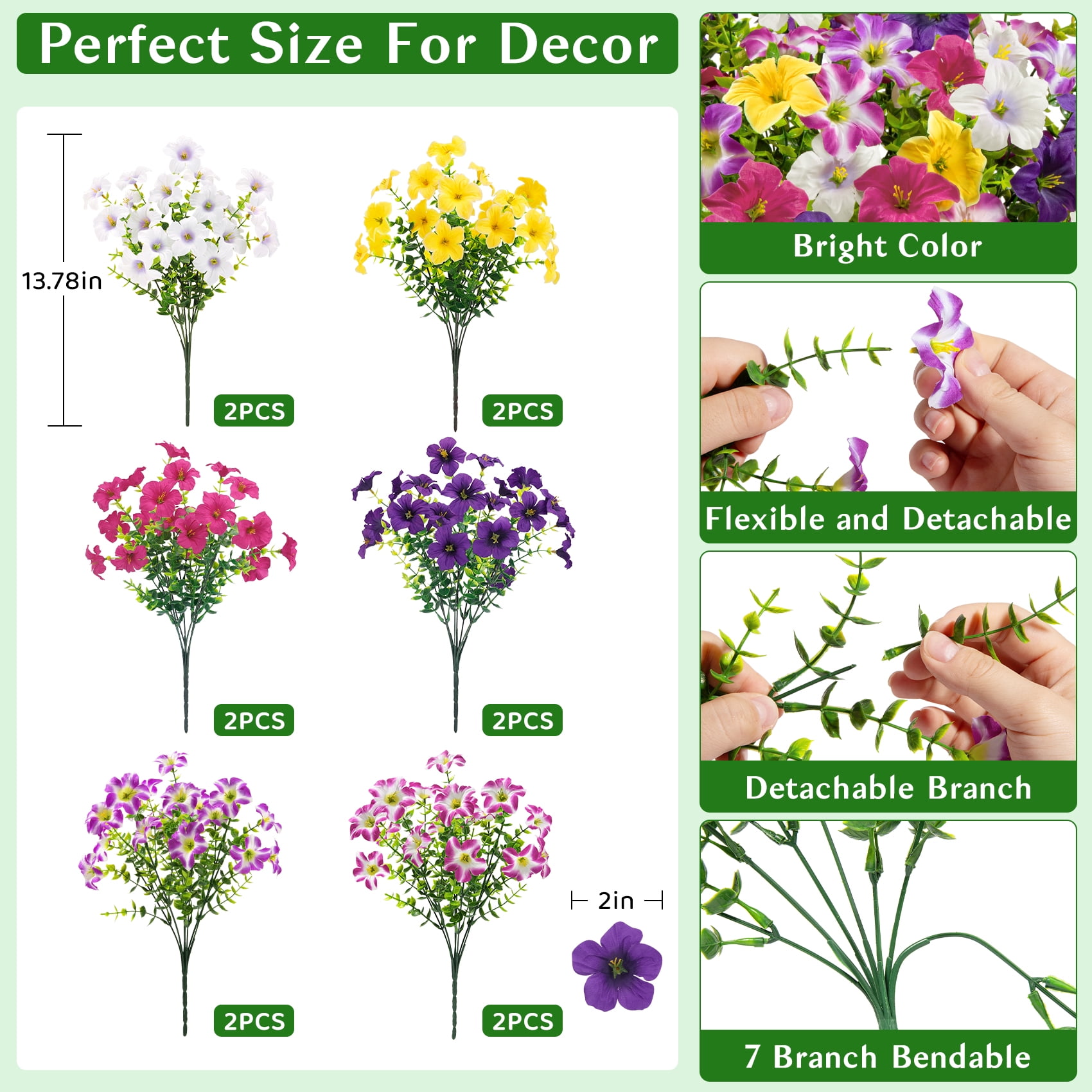 AcerichFad Artificial Flowers Outdoors, 12 Bundles Fake Silk Flowers Faux Plants for Outside Spring Summer Garden Porch Window Home Decor, Multicolor