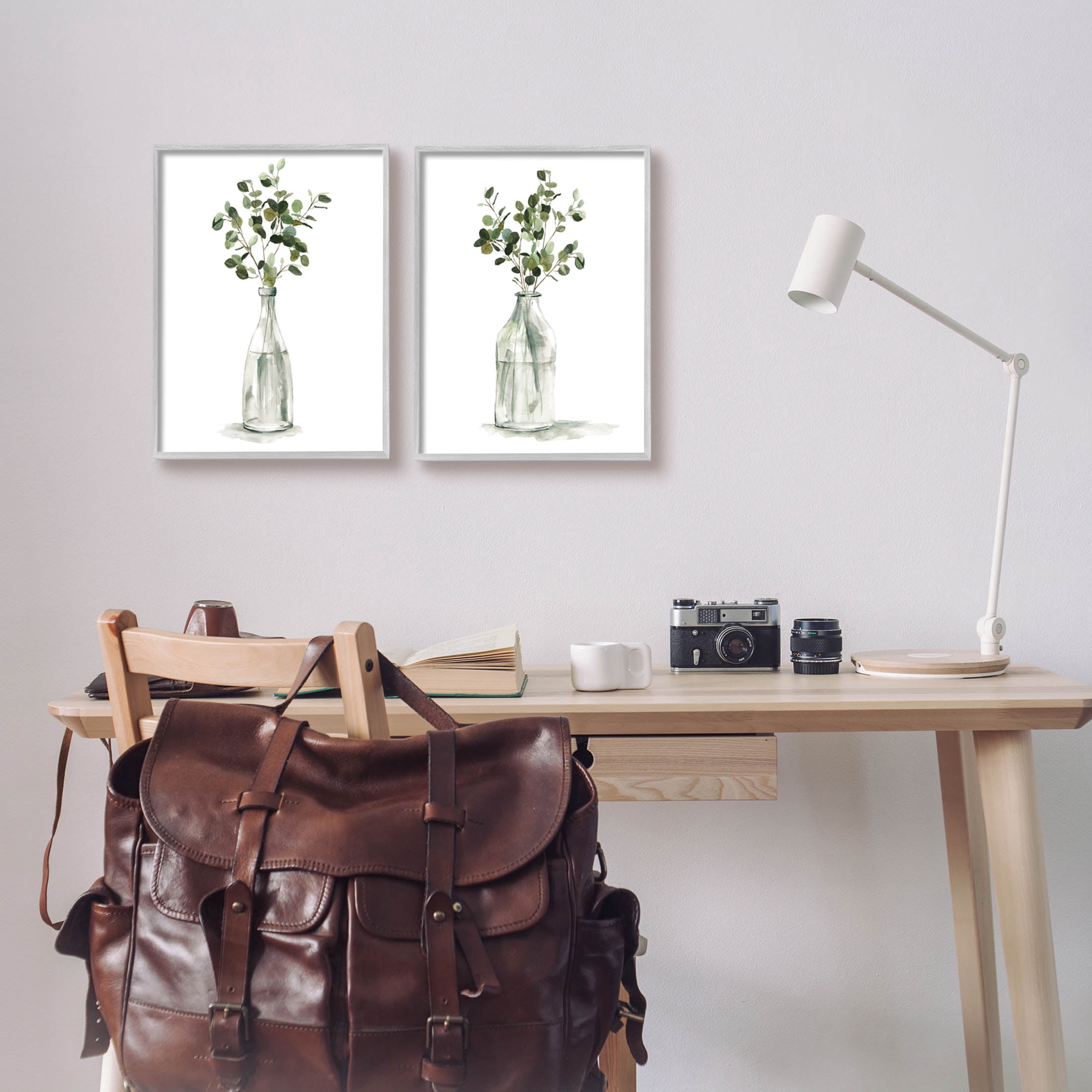 Eucalyptus Herbal Bouquet Arrangement Botanical & Floral Graphic Art Gray Framed Art Print Wall Art, Set of 2