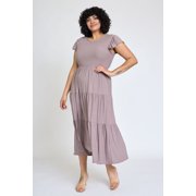 Solid Flutter Sleeve Tiered Tea Length Dress | 4 Colors | S-3X