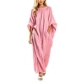 thumbnail image 2 of Uscallm Women Plus Size Maxi Dresses Long Sleeve Round Neck Loose Flowy Boho Casual Solid Party Dresses for Women, Pink XL, 2 of 5