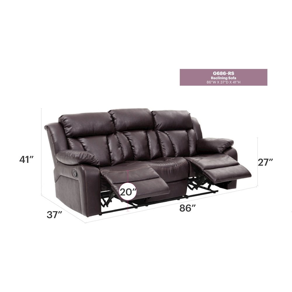 Glory Furniture Daria Reclining Sofa in Dark Brown Color