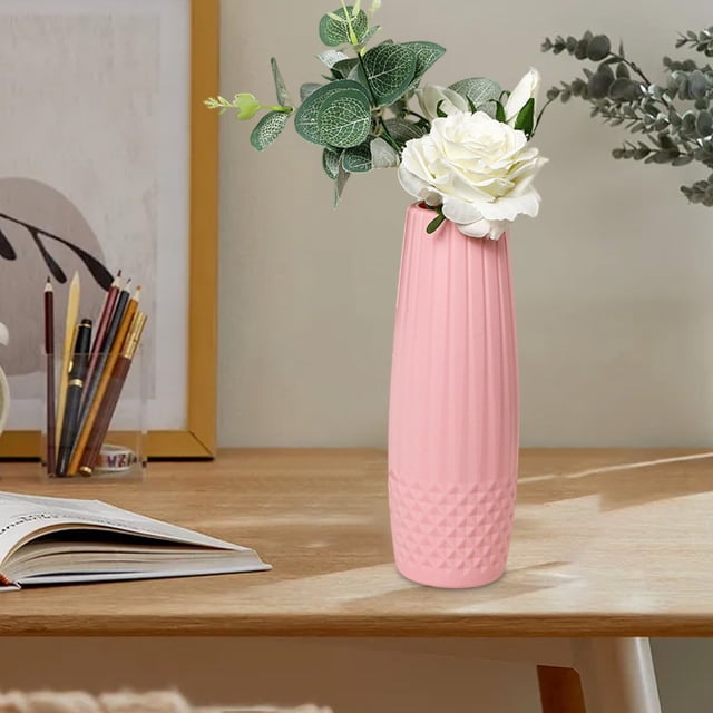 Plastic Imitation Glazed Vase | Decorative Flower Pot | Multi-Purpose Home Decor Container | Glossy Finish | Living Room Table TV Cabinet Accent | 21cm Tall | Green Pink White