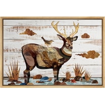 IDEA4WALL Framed Canvas Print Western Decor Brown Deer with Antlers Wall Art Animal Wildlife Mountain Nature Landscape Traditional Artwork for Living Room, Bedroom, Office - Natural 24"x36"