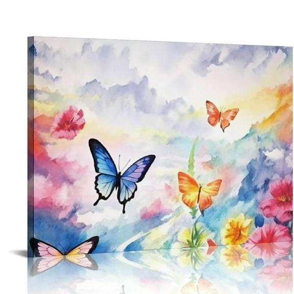 JRXY Butterfly Pictures Decor Wall Art Print on Canvas Pink Wtercolor Poster for Bedroom Bathroom Room Ready to Hang (16x12) 20x16in
