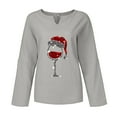 thumbnail image 4 of Fesfesfes Ugly Xmas Sweater Ladies V-Neck Christmas Printed Casual Cotton Loose Long Sleeve Shirt Top Sale Items, 4 of 4
