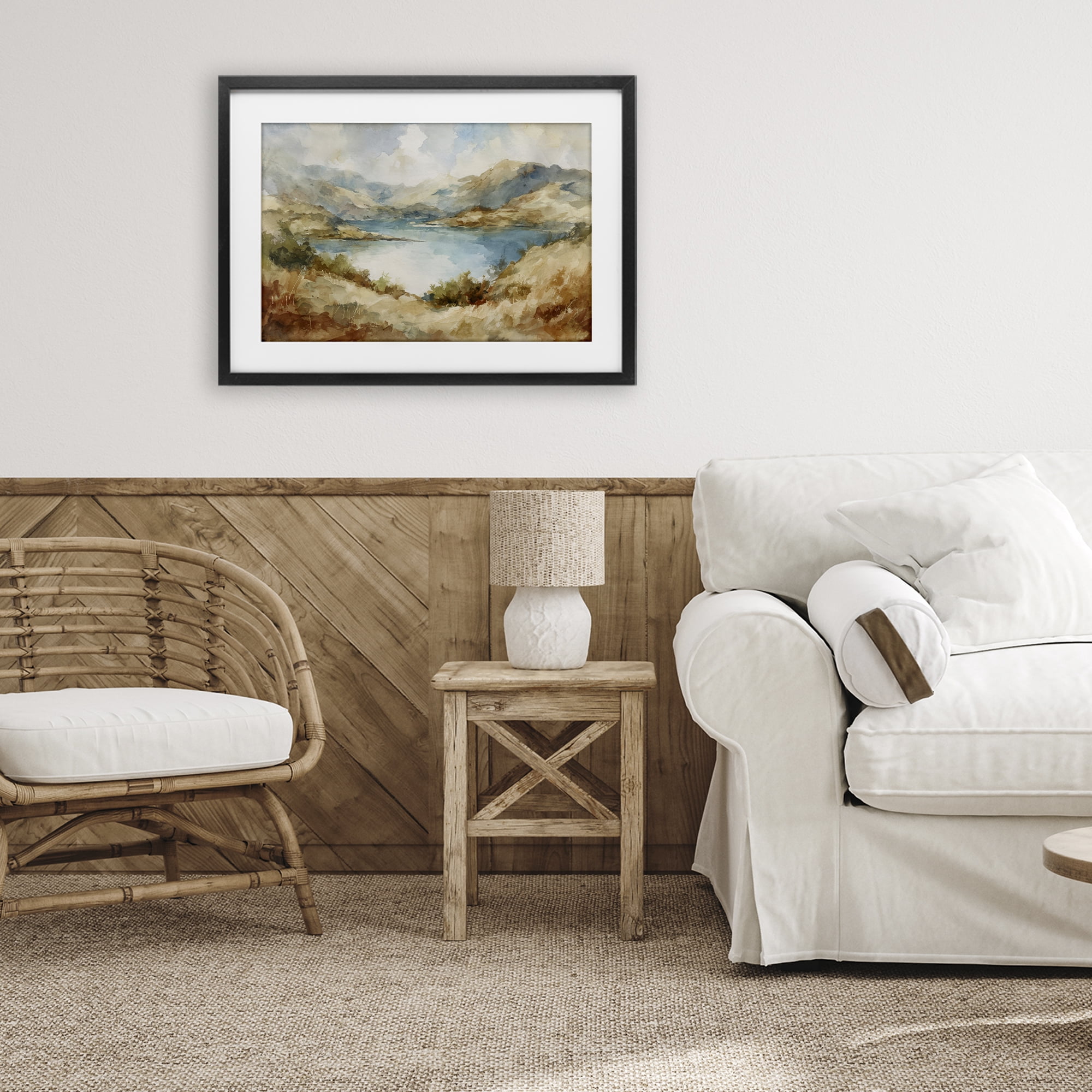 Stupell Industries Secret Mountain Lake Panorama Black Framed Print Under Glass, design by Petal Prints Design