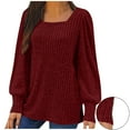 thumbnail image 2 of Lmnyox Long Sleeve Tops for Women Dressy Casual Square Neck Ribbed Tunic Blouses Fall Fashion Solid Shirts, 2 of 6