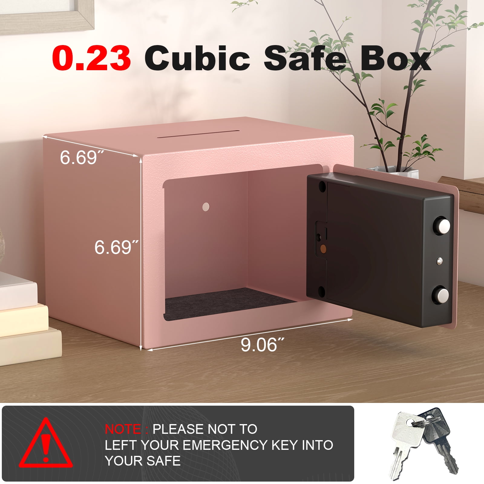 Marcree Mini Safe, 0.23 Cubic Pink Safe Box, Key Lock Box with Code, Steel Security Box with Key, Safe for Money, Jewelry, Hotel or Business, Pink Lock Boxes for Personal Items, Electronic Lock