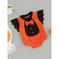 thumbnail image 3 of Seyurigaoka Baby’s Girl Boy Halloween Romper Tops Cute Long Sleeve Bat Wings Bow Round Neck Casual Triangle Jumpsuits Halloween Fancy Dress up Outift, 3 of 9