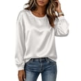 thumbnail image 4 of VBVC Women's Crewneck Satin Blouse , Ladies' Long Sleeve Silk Top , Casual Loose Fit Dressy Shirt For Women, White , S-3XL, 4 of 9