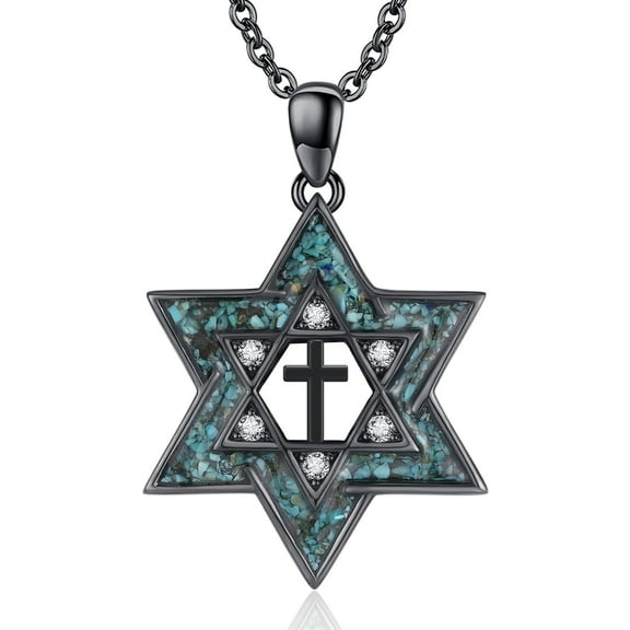 Coachuhhar Star of David Necklace 925 Sterling Silver Black Turquoise Pendant Necklace Jewish Jewelry Gifts for Women