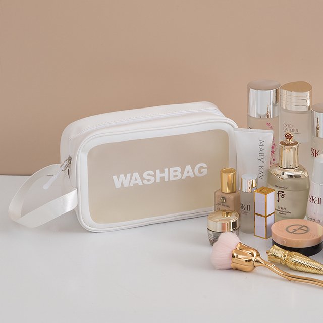 Bolsa de lavado portátil de gran capacidad, bolsa de almacenamiento de cosméticos impermeable de PVC transparente de viaje portátil para mujer